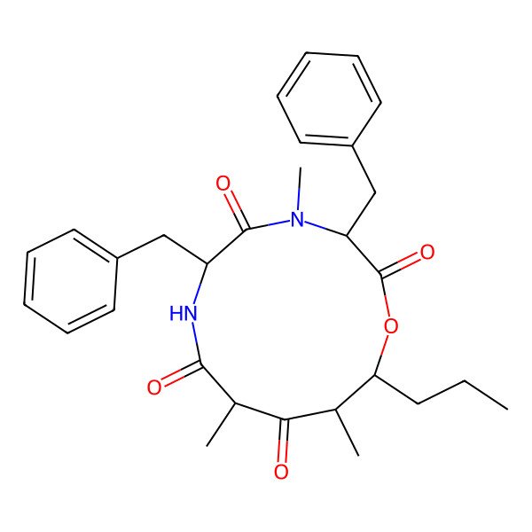 2D Structure of 3,6-Dibenzyl-4,9,11-trimethyl-12-propyl-1-oxa-4,7-diazacyclododecane-2,5,8,10-tetrone