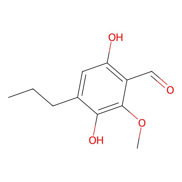 2D Structure of 3,6-Dihydroxy-2-methoxy-4-propylbenzaldehyde