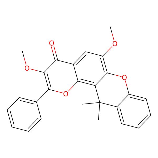 2D Structure of 3,6-Dimethoxy-12,12-dimethyl-2-phenylpyrano[2,3-a]xanthen-4-one