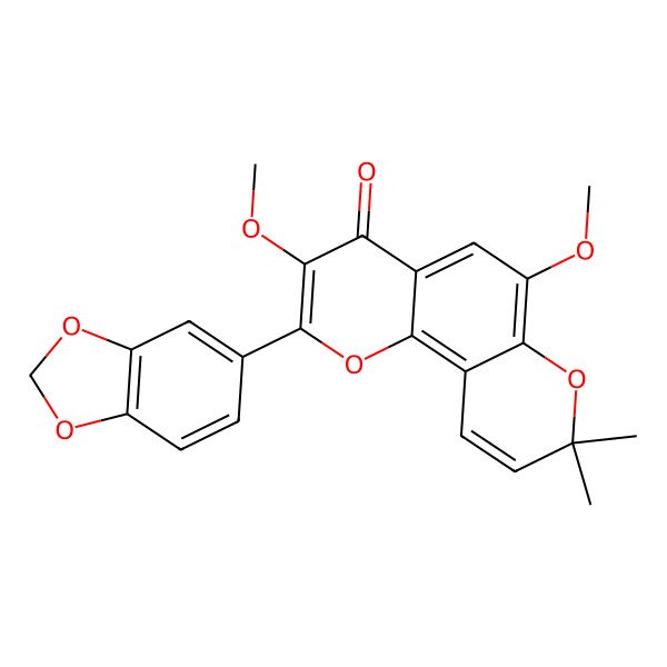 2D Structure of 3,6-Dimethoxy-6'',6''-dimethyl-3',4'-methylenedioxypyrano[2,3:7,8]flavone