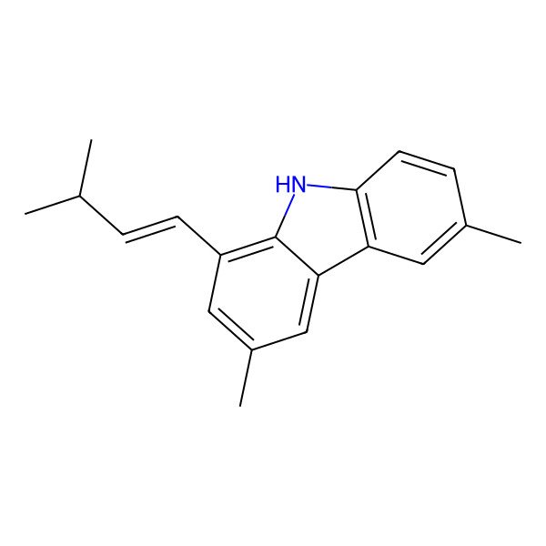 2D Structure of 3,6-dimethyl-1-[(E)-3-methylbut-1-enyl]-9H-carbazole