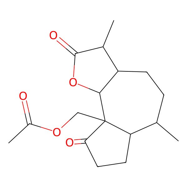 2D Structure of (3,6-dimethyl-2,9-dioxo-3a,4,5,6,6a,7,8,9b-octahydro-3H-azuleno[4,5-b]furan-9a-yl)methyl acetate