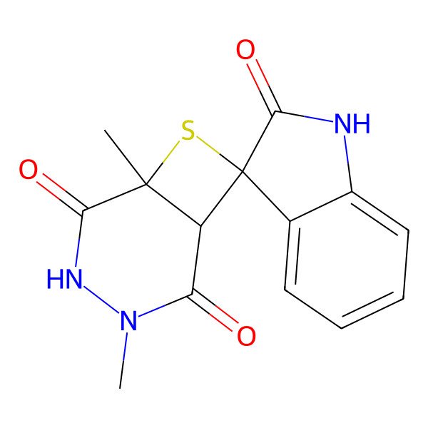 2D Structure of 3',6'-dimethylspiro[1H-indole-3,8'-7-thia-3,4-diazabicyclo[4.2.0]octane]-2,2',5'-trione
