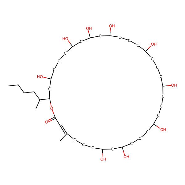 2D Structure of 36-Hexan-2-yl-8,10,14,18,22,26,28,30,34-nonahydroxy-4-methyl-1-oxacyclohexatriacont-3-en-2-one