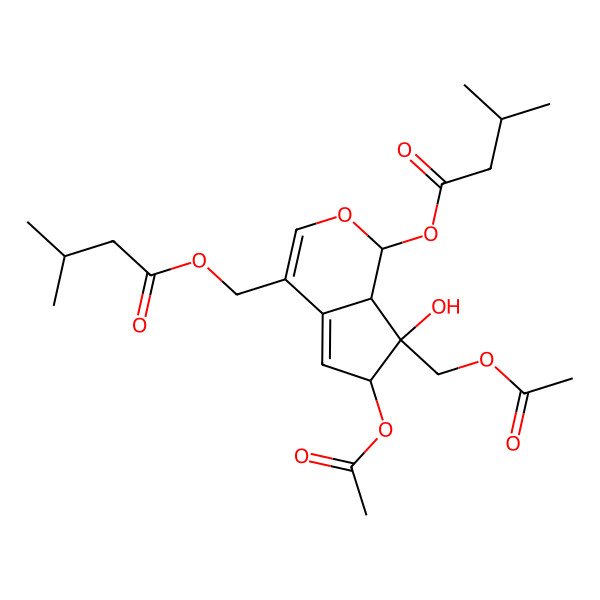 2D Structure of [(1S,6S,7R,7aS)-6-acetyloxy-7-(acetyloxymethyl)-7-hydroxy-1-(3-methylbutanoyloxy)-6,7a-dihydro-1H-cyclopenta[c]pyran-4-yl]methyl 3-methylbutanoate