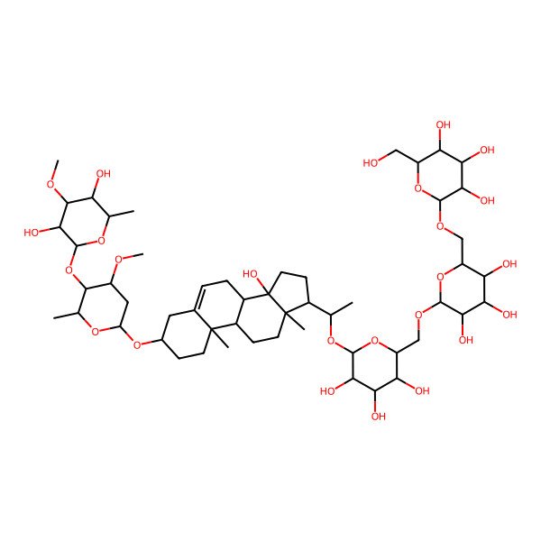 2D Structure of 2-[[6-[[6-[1-[3-[5-(3,5-Dihydroxy-4-methoxy-6-methyloxan-2-yl)oxy-4-methoxy-6-methyloxan-2-yl]oxy-14-hydroxy-10,13-dimethyl-1,2,3,4,7,8,9,11,12,15,16,17-dodecahydrocyclopenta[a]phenanthren-17-yl]ethoxy]-3,4,5-trihydroxyoxan-2-yl]methoxy]-3,4,5-trihydroxyoxan-2-yl]methoxy]-6-(hydroxymethyl)oxane-3,4,5-triol