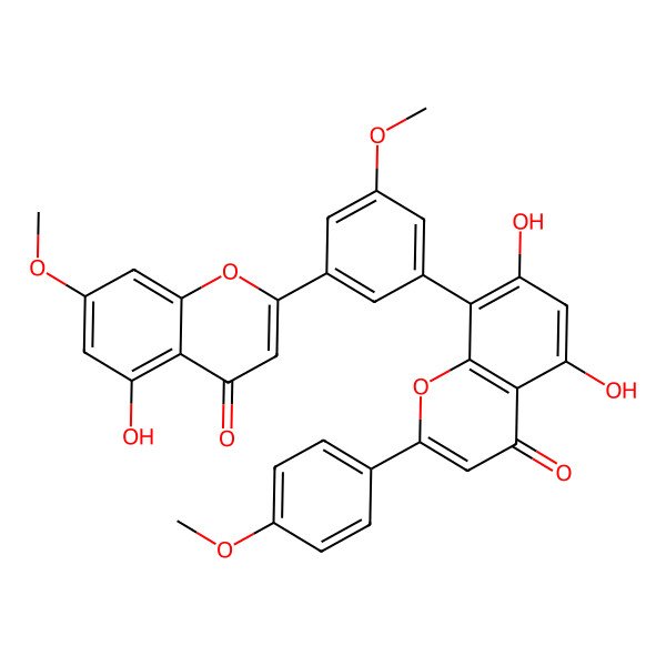 2D Structure of 5,7-Dihydroxy-8-[3-(5-hydroxy-7-methoxy-4-oxochromen-2-yl)-5-methoxyphenyl]-2-(4-methoxyphenyl)chromen-4-one