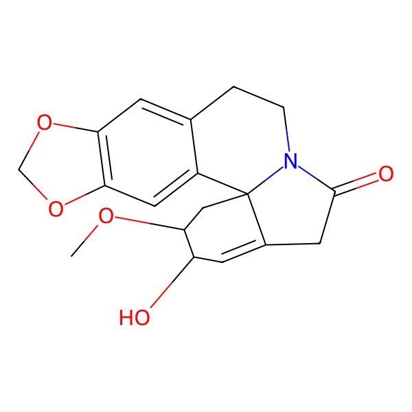2D Structure of 18-Hydroxy-19-methoxy-5,7-dioxa-13-azapentacyclo[11.7.0.01,16.02,10.04,8]icosa-2,4(8),9,16-tetraen-14-one