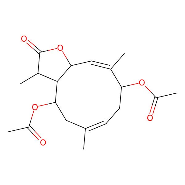 2D Structure of 3,6,10-Trimethyl-2-oxo-2,3,3a,4,5,8,9,11a-octahydrocyclodeca[b]furan-4,9-diyl diacetate