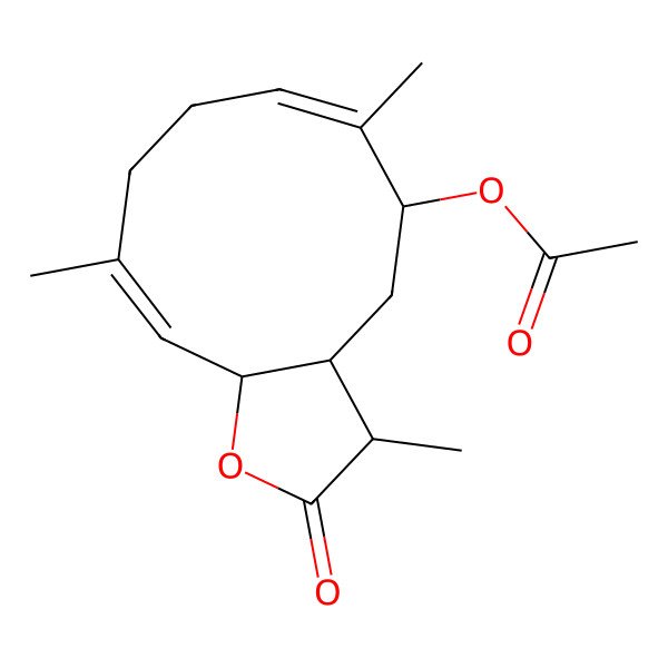 2D Structure of (3,6,10-trimethyl-2-oxo-3a,4,5,8,9,11a-hexahydro-3H-cyclodeca[b]furan-5-yl) acetate