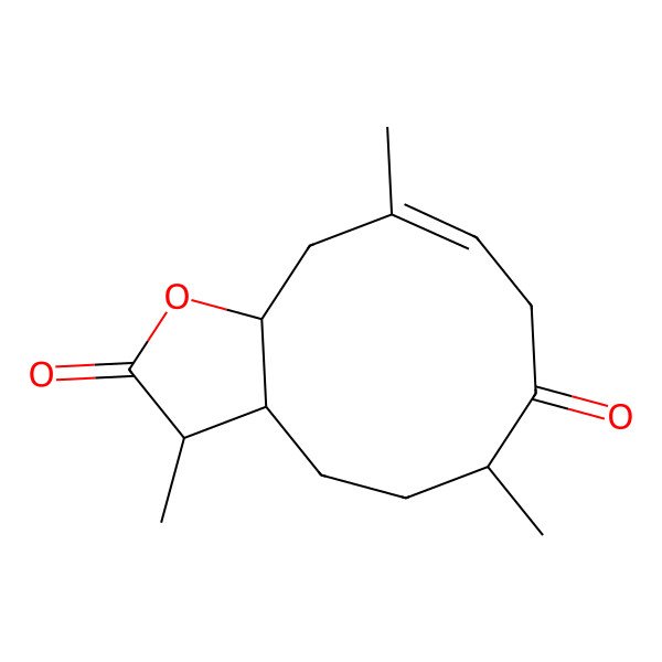2D Structure of 3,6,10-Trimethyl-3,3a,4,5,6,8,11,11a-octahydrocyclodeca[b]furan-2,7-dione