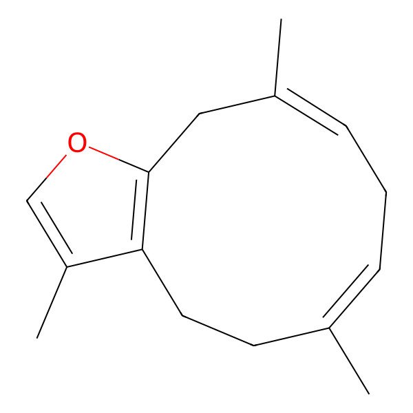 2D Structure of 3,6,10-Trimethyl-4,5,8,11-tetrahydrocyclodeca[b]furan