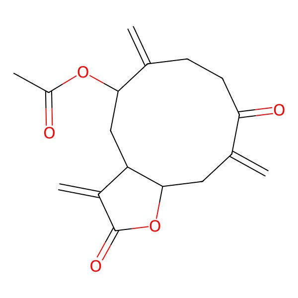 2D Structure of (3,6,10-trimethylidene-2,9-dioxo-4,5,7,8,11,11a-hexahydro-3aH-cyclodeca[b]furan-5-yl) acetate