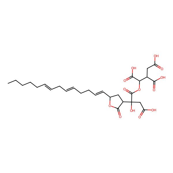 2D Structure of 1-[3-carboxy-2-hydroxy-2-[2-oxo-5-[(1E,5Z,8Z)-tetradeca-1,5,8-trienyl]oxolan-3-yl]propanoyl]oxypropane-1,2,3-tricarboxylic acid