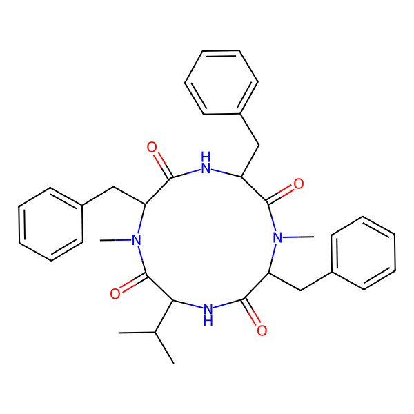 2D Structure of 3,6,12-Tribenzyl-1,7-dimethyl-9-propan-2-yl-1,4,7,10-tetrazacyclododecane-2,5,8,11-tetrone