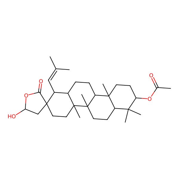 2D Structure of [5'-hydroxy-1,1,4a,10a,10b-pentamethyl-7-(2-methylprop-1-enyl)-2'-oxospiro[3,4,4b,5,6,6a,7,9,10,11,12,12a-dodecahydro-2H-chrysene-8,3'-oxolane]-2-yl] acetate