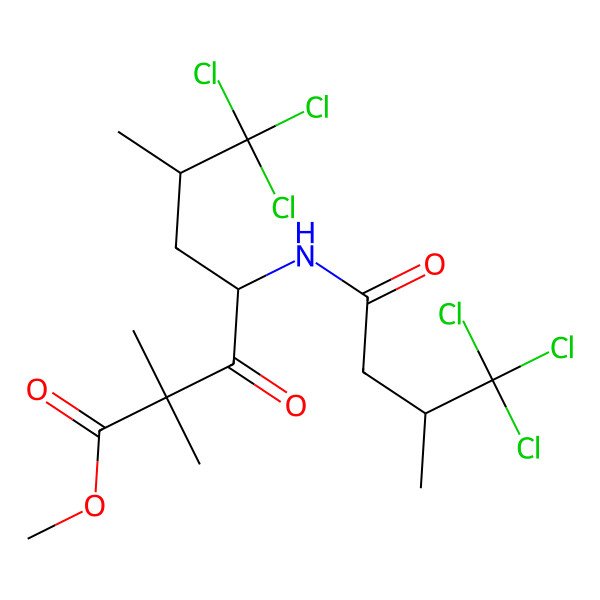 2D Structure of Methyl (4S,6S)-7,7,7-trichloro-2,2,6-trimethyl-3-oxo-4-[[(3S)-4,4,4-trichloro-3-methyl-1-oxobutyl]amino]heptanoate