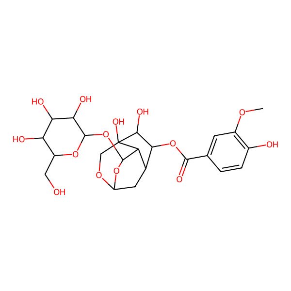 2D Structure of [4,5-Dihydroxy-9-[3,4,5-trihydroxy-6-(hydroxymethyl)oxan-2-yl]oxy-2,10-dioxatricyclo[5.3.1.04,8]undecan-6-yl] 4-hydroxy-3-methoxybenzoate