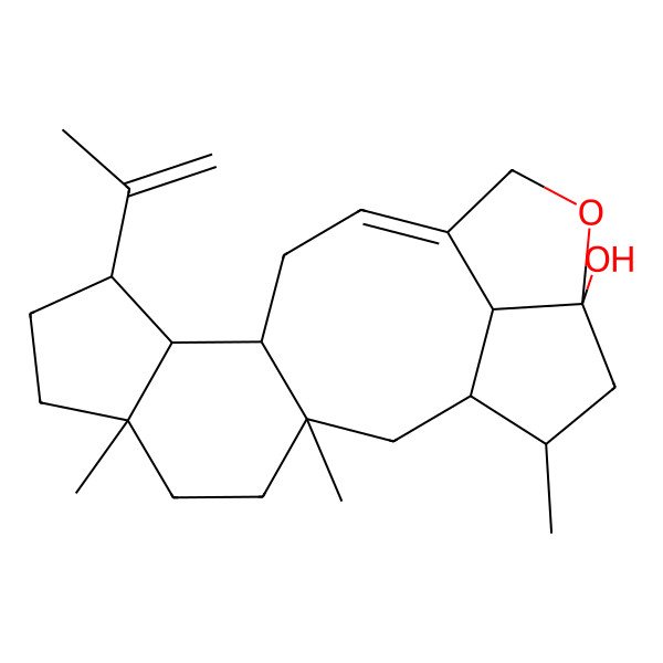 2D Structure of 3,6,19-Trimethyl-9-prop-1-en-2-yl-16-oxapentacyclo[12.5.1.03,11.06,10.017,20]icos-13-en-17-ol