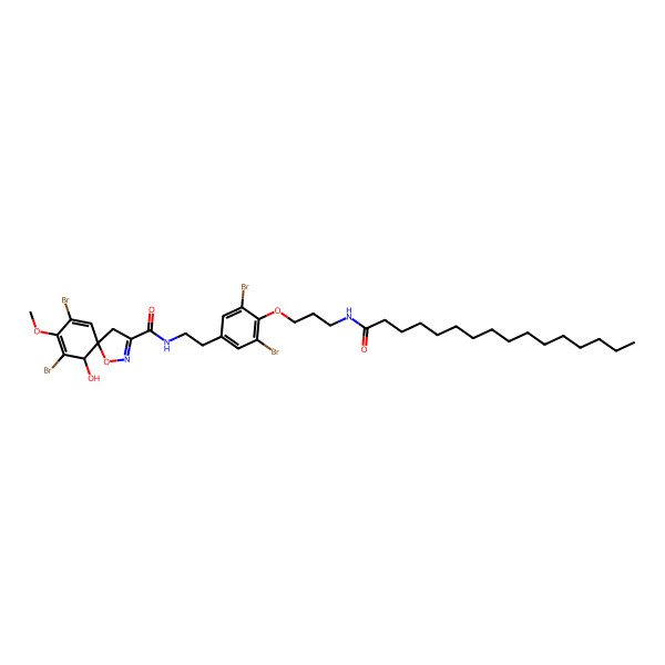2D Structure of (5R,6S)-7,9-dibromo-N-[2-[3,5-dibromo-4-[3-(hexadecanoylamino)propoxy]phenyl]ethyl]-6-hydroxy-8-methoxy-1-oxa-2-azaspiro[4.5]deca-2,7,9-triene-3-carboxamide