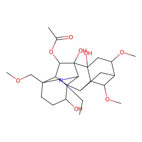 2D Structure of [(1R,2R,3R,4R,5R,6S,8R,9R,10R,13R,16S,17S,18S)-11-ethyl-8,9,16-trihydroxy-4,6-dimethoxy-13-(methoxymethyl)-11-azahexacyclo[7.7.2.12,5.01,10.03,8.013,17]nonadecan-18-yl] acetate