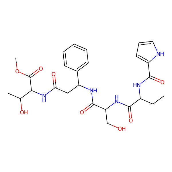 2D Structure of methyl (2S,3S)-3-hydroxy-2-[[(3R)-3-[[(2S)-3-hydroxy-2-[[(2S)-2-(1H-pyrrole-2-carbonylamino)butanoyl]amino]propanoyl]amino]-3-phenylpropanoyl]amino]butanoate