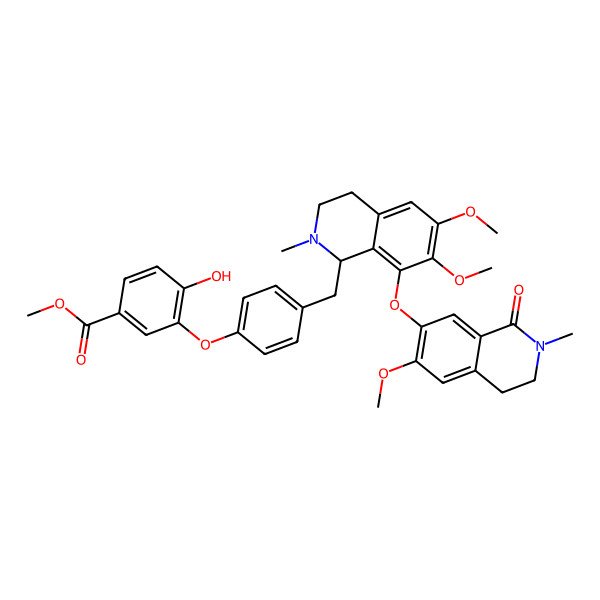 2D Structure of methyl 3-[4-[[(1S)-6,7-dimethoxy-8-[(6-methoxy-2-methyl-1-oxo-3,4-dihydroisoquinolin-7-yl)oxy]-2-methyl-3,4-dihydro-1H-isoquinolin-1-yl]methyl]phenoxy]-4-hydroxybenzoate