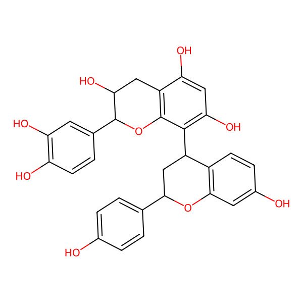 2D Structure of (2R,3R)-2-(3,4-dihydroxyphenyl)-8-[(2R,4R)-7-hydroxy-2-(4-hydroxyphenyl)-3,4-dihydro-2H-chromen-4-yl]-3,4-dihydro-2H-chromene-3,5,7-triol