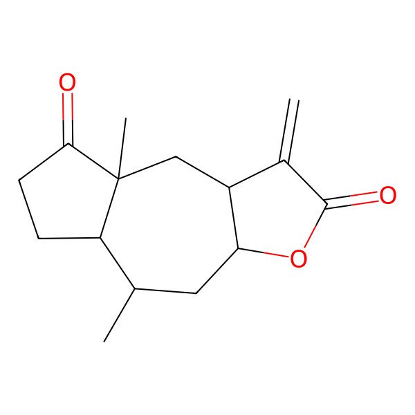 2D Structure of (3aS,5S,5aR,8aS,9aR)-5,8a-dimethyl-1-methylidene-3a,4,5,5a,6,7,9,9a-octahydroazuleno[6,7-b]furan-2,8-dione