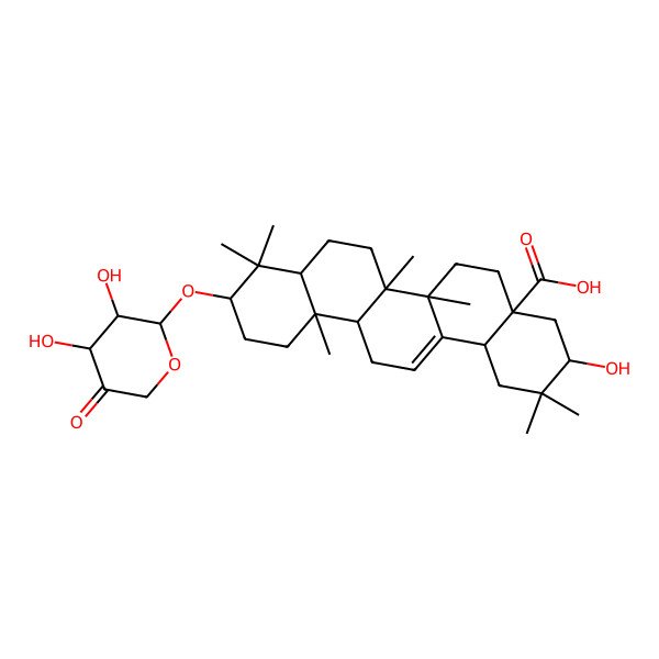 2D Structure of 10-(3,4-Dihydroxy-5-oxooxan-2-yl)oxy-3-hydroxy-2,2,6a,6b,9,9,12a-heptamethyl-1,3,4,5,6,6a,7,8,8a,10,11,12,13,14b-tetradecahydropicene-4a-carboxylic acid