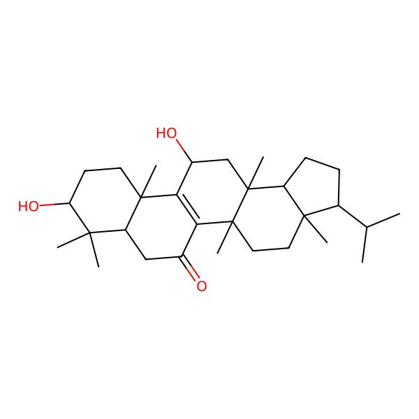 2D Structure of (3R,3aR,5aS,7aR,9S,11aS,12S,13aS,13bR)-9,12-dihydroxy-3a,5a,8,8,11a,13a-hexamethyl-3-propan-2-yl-2,3,4,5,7,7a,9,10,11,12,13,13b-dodecahydro-1H-cyclopenta[a]chrysen-6-one