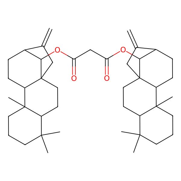 2D Structure of bis[(1S,4R,9R,10S,13S,16R)-5,5,9-trimethyl-14-methylidene-16-tetracyclo[11.2.1.01,10.04,9]hexadecanyl] propanedioate