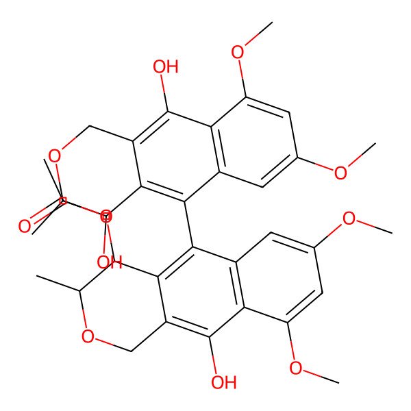2D Structure of [(3S,4S)-5-[(3S,4R)-4,10-dihydroxy-7,9-dimethoxy-3-methyl-3,4-dihydro-1H-benzo[g]isochromen-5-yl]-10-hydroxy-7,9-dimethoxy-3-methyl-3,4-dihydro-1H-benzo[g]isochromen-4-yl] acetate