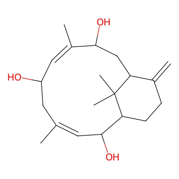 2D Structure of (1R,2S,3E,6R,7E,9R,11R)-4,8,15,15-tetramethyl-12-methylidenebicyclo[9.3.1]pentadeca-3,7-diene-2,6,9-triol