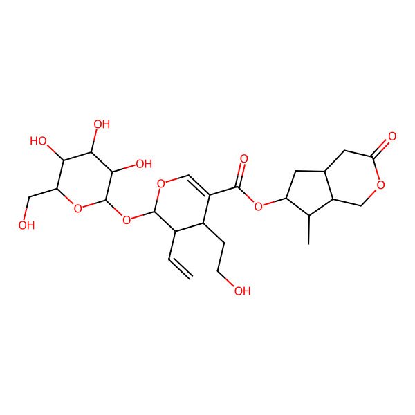 2D Structure of (7-methyl-3-oxo-4,4a,5,6,7,7a-hexahydro-1H-cyclopenta[c]pyran-6-yl) 3-ethenyl-4-(2-hydroxyethyl)-2-[3,4,5-trihydroxy-6-(hydroxymethyl)oxan-2-yl]oxy-3,4-dihydro-2H-pyran-5-carboxylate