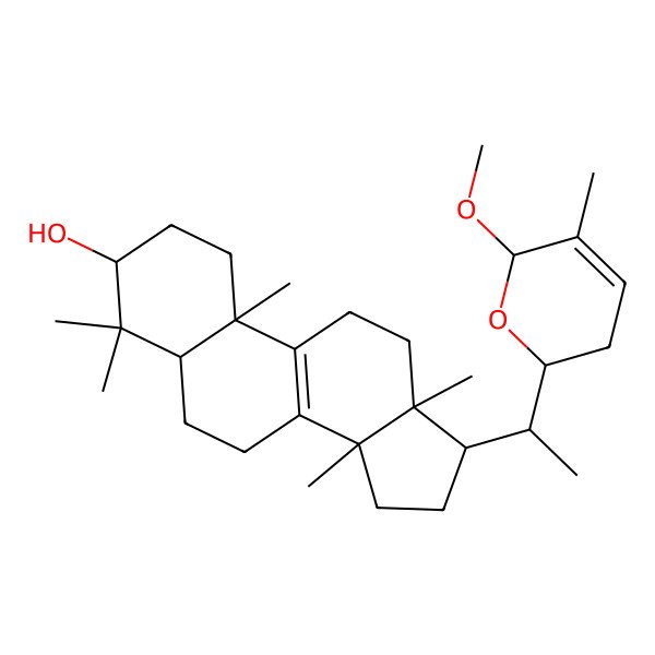 2D Structure of 17-[1-(6-methoxy-5-methyl-3,6-dihydro-2H-pyran-2-yl)ethyl]-4,4,10,13,14-pentamethyl-2,3,5,6,7,11,12,15,16,17-decahydro-1H-cyclopenta[a]phenanthren-3-ol