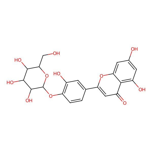 2D Structure of 5,7-dihydroxy-2-[3-hydroxy-4-[(2R,3S,4S,5R,6S)-3,4,5-trihydroxy-6-(hydroxymethyl)oxan-2-yl]oxyphenyl]chromen-4-one