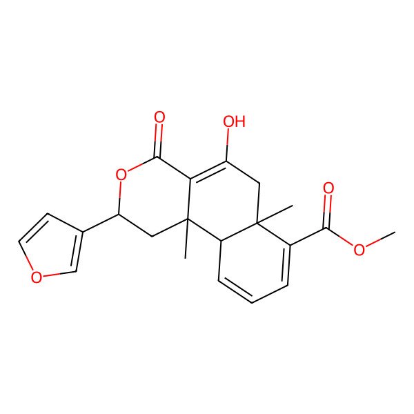 2D Structure of methyl (2S,6aR,10aR,10bS)-2-(furan-3-yl)-5-hydroxy-6a,10b-dimethyl-4-oxo-1,2,6,10a-tetrahydrobenzo[f]isochromene-7-carboxylate