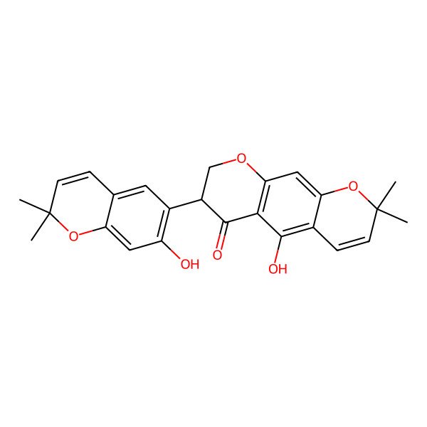 2D Structure of (7R)-5-hydroxy-7-(7-hydroxy-2,2-dimethylchromen-6-yl)-2,2-dimethyl-7,8-dihydropyrano[3,2-g]chromen-6-one