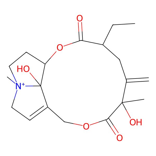 2D Structure of (1R,17S)-4-ethyl-7,17-dihydroxy-7,14-dimethyl-6-methylidene-2,9-dioxa-14-azoniatricyclo[9.5.1.014,17]heptadec-11-ene-3,8-dione