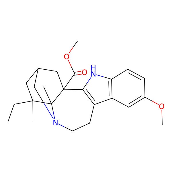 2D Structure of methyl (1S,17R,18R)-17-ethyl-7-methoxy-17,18-dimethyl-3,13-diazapentacyclo[13.3.1.02,10.04,9.013,18]nonadeca-2(10),4(9),5,7-tetraene-1-carboxylate
