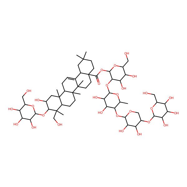 2D Structure of [(2S,3R,4S,5S,6R)-3-[(2S,3R,4S,5R,6S)-5-[(2S,3R,4R,5R)-3,4-dihydroxy-5-[(2S,3R,4S,5R,6R)-3,4,5-trihydroxy-6-(hydroxymethyl)oxan-2-yl]oxyoxan-2-yl]oxy-3,4-dihydroxy-6-methyloxan-2-yl]oxy-4,5-dihydroxy-6-(hydroxymethyl)oxan-2-yl] (4aS,6aR,6aS,6bR,8aR,9R,10R,11S,12aR,14bS)-11-hydroxy-9-(hydroxymethyl)-2,2,6a,6b,9,12a-hexamethyl-10-[(2R,3R,4S,5S,6R)-3,4,5-trihydroxy-6-(hydroxymethyl)oxan-2-yl]oxy-1,3,4,5,6,6a,7,8,8a,10,11,12,13,14b-tetradecahydropicene-4a-carboxylate