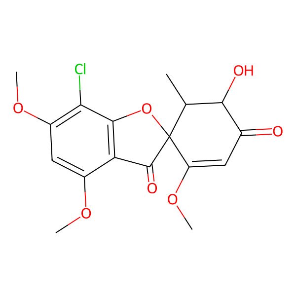 2D Structure of (2S,5'S,6'R)-7-chloro-6'-hydroxy-3',4,6-trimethoxy-5'-methylspiro[1-benzofuran-2,4'-cyclohex-2-ene]-1',3-dione