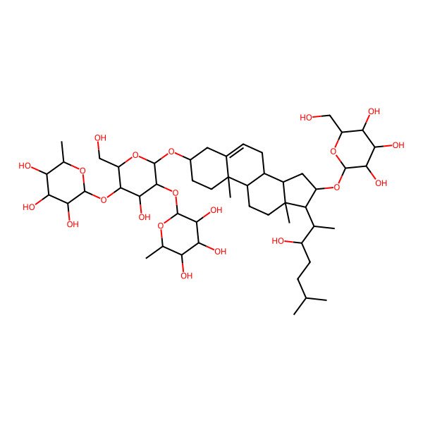 2D Structure of 2-[4-hydroxy-2-(hydroxymethyl)-6-[[17-(3-hydroxy-6-methylheptan-2-yl)-10,13-dimethyl-16-[3,4,5-trihydroxy-6-(hydroxymethyl)oxan-2-yl]oxy-2,3,4,7,8,9,11,12,14,15,16,17-dodecahydro-1H-cyclopenta[a]phenanthren-3-yl]oxy]-5-(3,4,5-trihydroxy-6-methyloxan-2-yl)oxyoxan-3-yl]oxy-6-methyloxane-3,4,5-triol