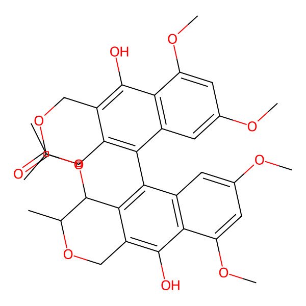 2D Structure of [(3R,4S)-10-hydroxy-5-[(3S)-10-hydroxy-7,9-dimethoxy-3-methyl-3,4-dihydro-1H-benzo[g]isochromen-5-yl]-7,9-dimethoxy-3-methyl-3,4-dihydro-1H-benzo[g]isochromen-4-yl] acetate