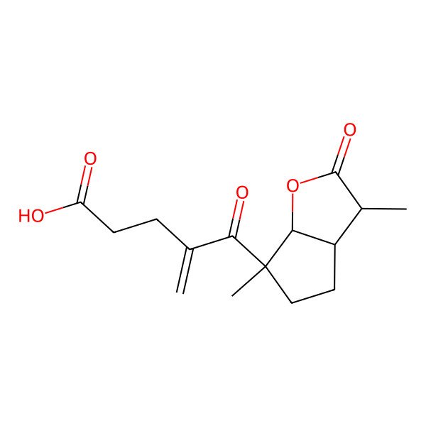 2D Structure of 4-[(3S,3aS,6R,6aS)-3,6-dimethyl-2-oxo-3a,4,5,6a-tetrahydro-3H-cyclopenta[b]furan-6-carbonyl]pent-4-enoic acid
