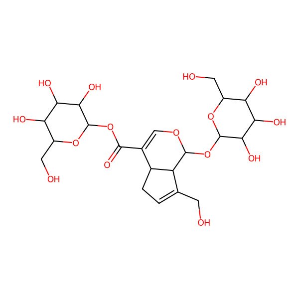 2D Structure of [(2S,3R,4S,5S,6R)-3,4,5-trihydroxy-6-(hydroxymethyl)oxan-2-yl] (1S,4aS,7aS)-7-(hydroxymethyl)-1-[(2S,3R,4S,5S,6R)-3,4,5-trihydroxy-6-(hydroxymethyl)oxan-2-yl]oxy-1,4a,5,7a-tetrahydrocyclopenta[c]pyran-4-carboxylate