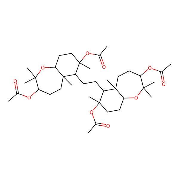 2D Structure of [(3S,5aS,6S,7S,9aS)-6-[2-[(3S,5aS,6S,7R,9aS)-3,7-diacetyloxy-2,2,5a,7-tetramethyl-4,5,6,8,9,9a-hexahydro-3H-benzo[b]oxepin-6-yl]ethyl]-7-acetyloxy-2,2,5a,7-tetramethyl-4,5,6,8,9,9a-hexahydro-3H-benzo[b]oxepin-3-yl] acetate