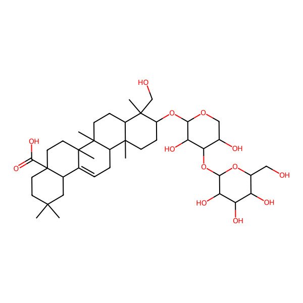 2D Structure of 10-[3,5-Dihydroxy-4-[3,4,5-trihydroxy-6-(hydroxymethyl)oxan-2-yl]oxyoxan-2-yl]oxy-9-(hydroxymethyl)-2,2,6a,6b,9,12a-hexamethyl-1,3,4,5,6,6a,7,8,8a,10,11,12,13,14b-tetradecahydropicene-4a-carboxylic acid