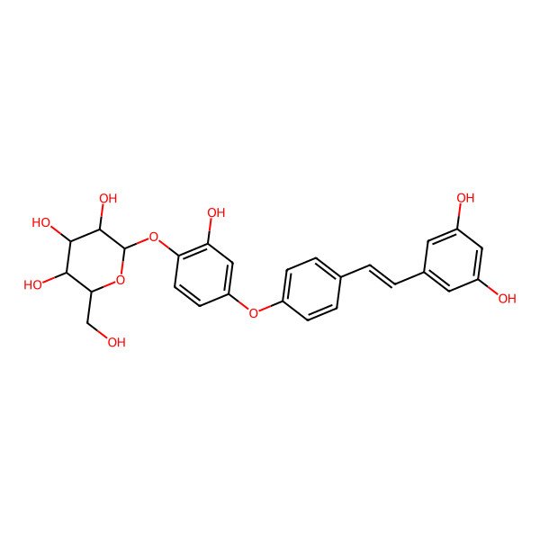 2D Structure of 2-[4-[4-[2-(3,5-Dihydroxyphenyl)ethenyl]phenoxy]-2-hydroxyphenoxy]-6-(hydroxymethyl)oxane-3,4,5-triol
